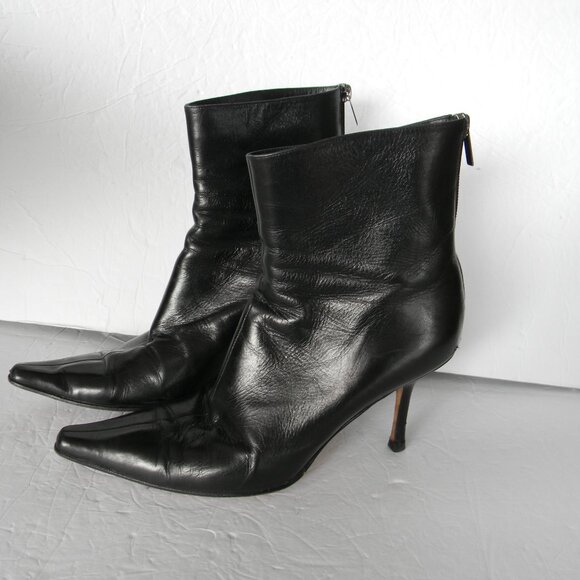 JIMMY CHOO BLACK GLOSSY LEATHER POINTY TOE STILETTO HEEL ANKLE BOOTS SZ 40 - Picture 1 of 8